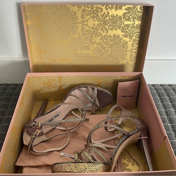 Miu Miu Gold Caviar Leather Stilettos Size 39 - Picture 10 of 10